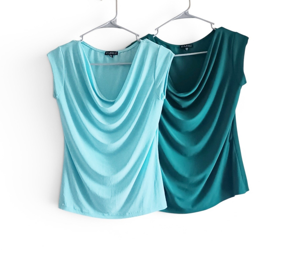 Paniz Women's Lot of 2 Cap Sleeve Lightweight Blouses Green Blue Small/Medium